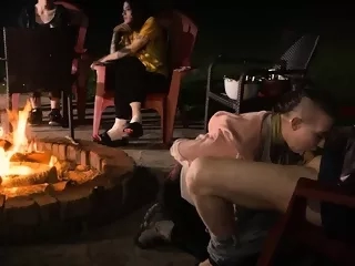 Submissive cum smore service by the fire